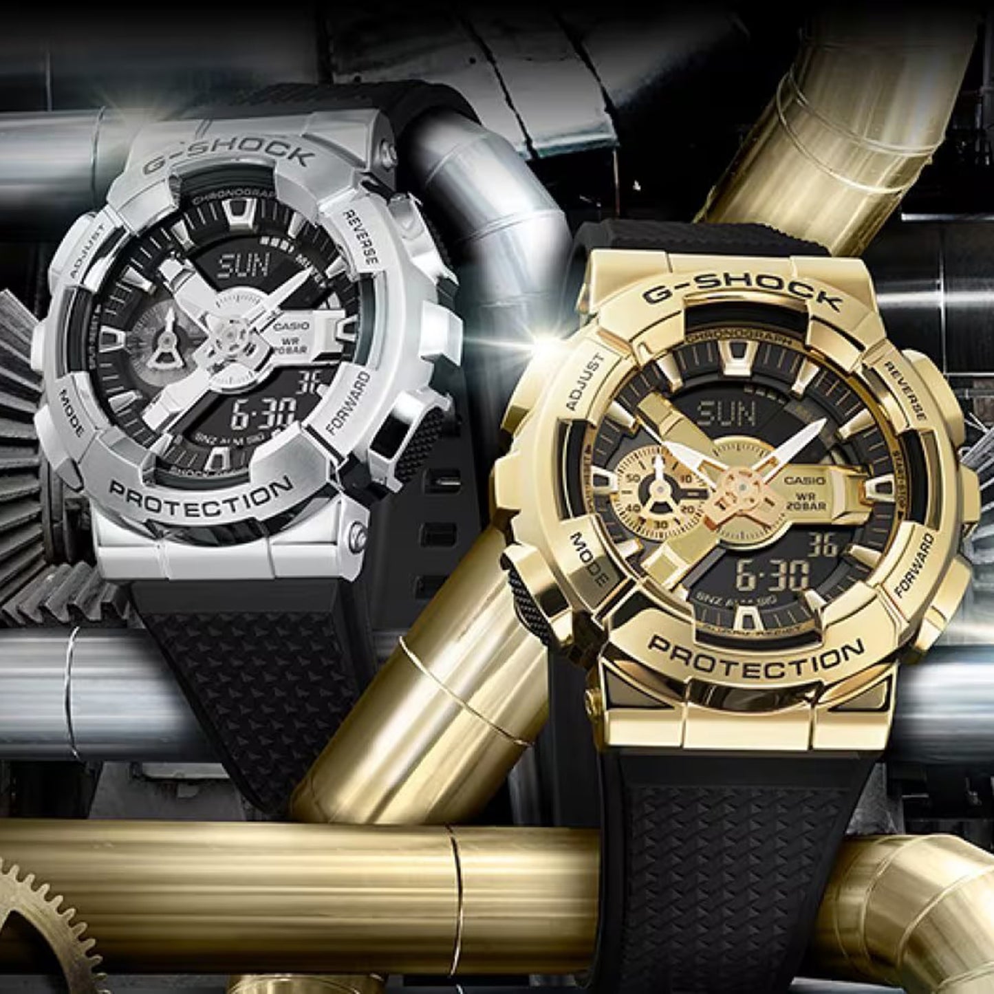 Men's Casio G-Shock Classic Gold-Tone Black Resin Strap Watch with Black and Gold-Tone Dial (Model: GM110G-1A9)