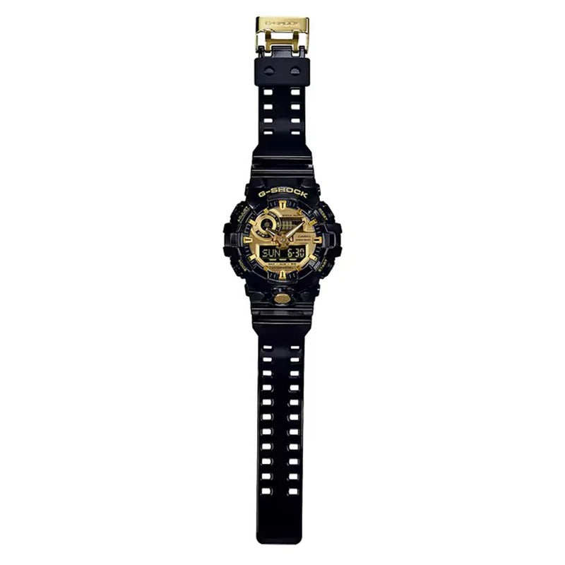 Men's Casio G-Shock Classic Black Resin Strap Watch with Gold-Tone Dial (Model: GA710GB-1A)