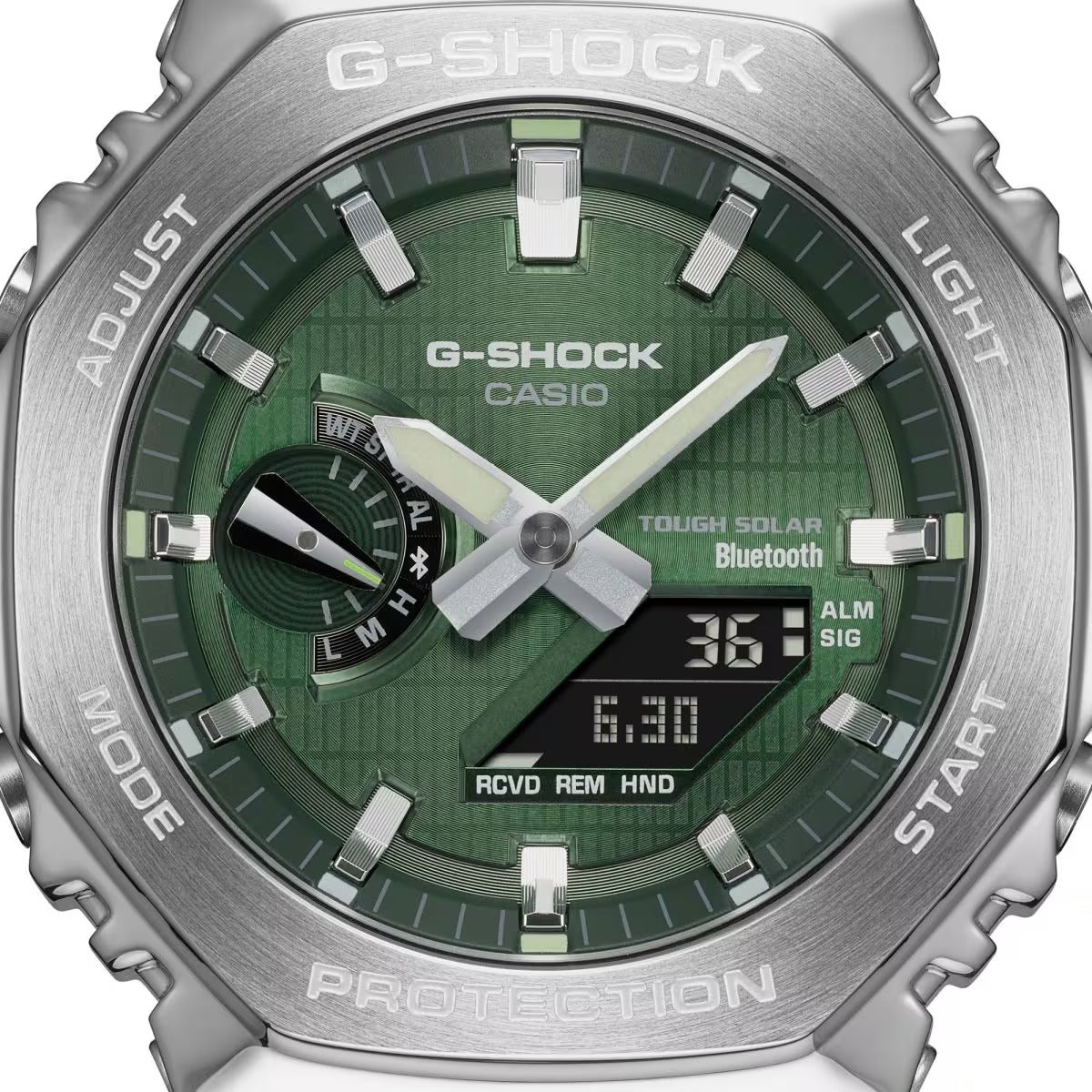 Casio G-Shock G-Steel Solar Connected Green Dial Black Resin Strap Watch - GBM2100A-1A3