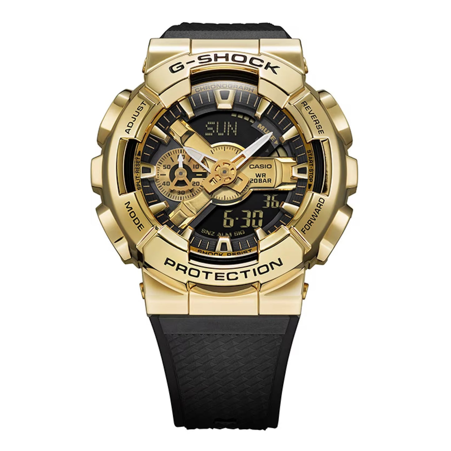 Men's Casio G-Shock Classic Gold-Tone Black Resin Strap Watch with Black and Gold-Tone Dial (Model: GM110G-1A9)
