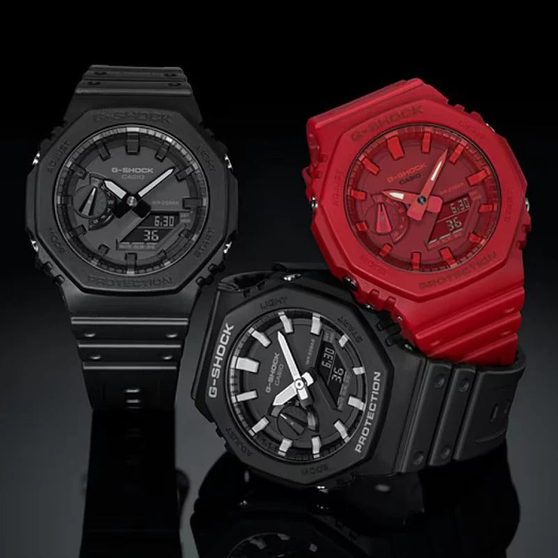 Men's Casio G-Shock Icon Analog-Digital Black Resin Strap Watch with Black Dial (Model: GA2100-1A)