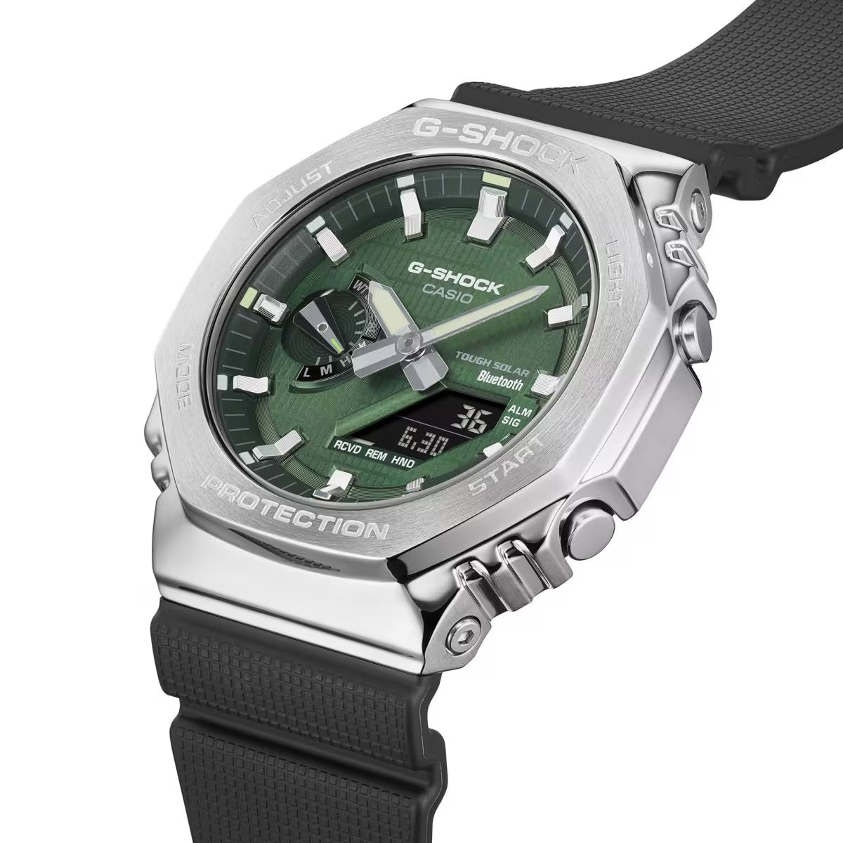 Casio G-Shock G-Steel Solar Connected Green Dial Black Resin Strap Watch - GBM2100A-1A3