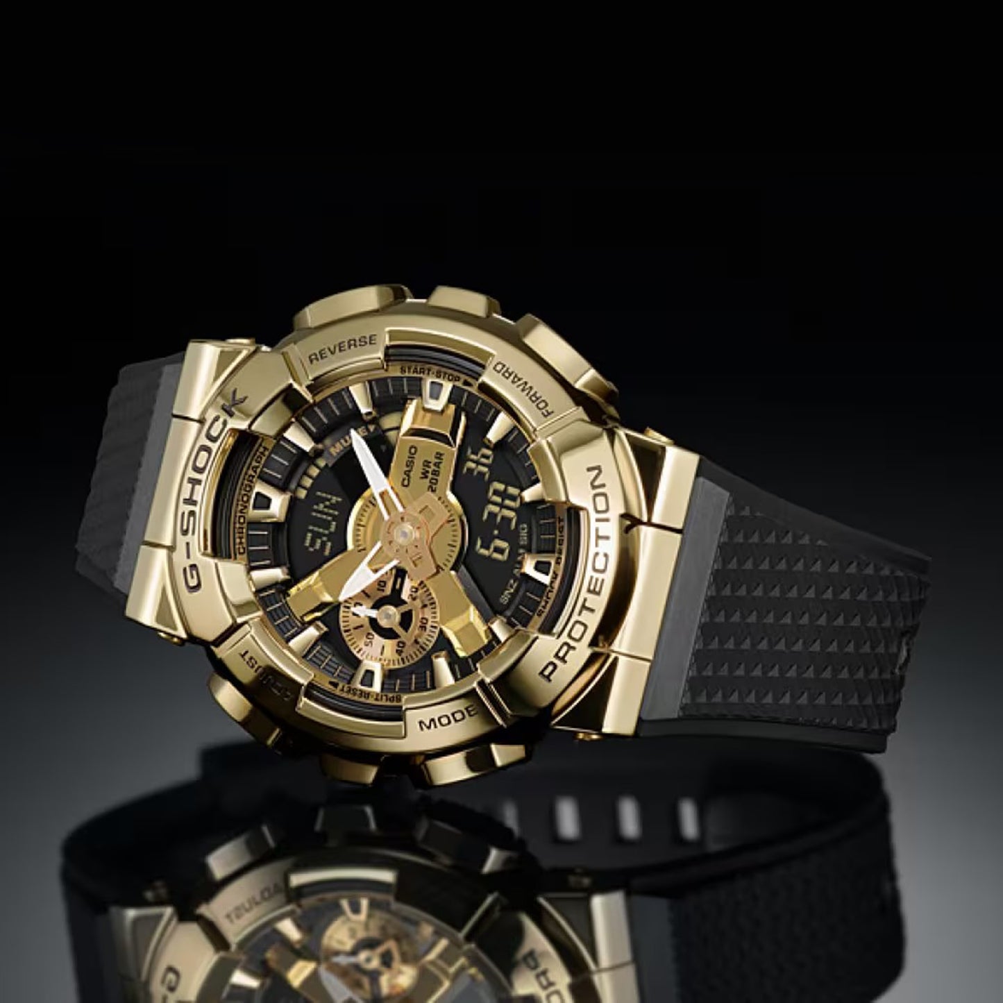 Men's Casio G-Shock Classic Gold-Tone Black Resin Strap Watch with Black and Gold-Tone Dial (Model: GM110G-1A9)