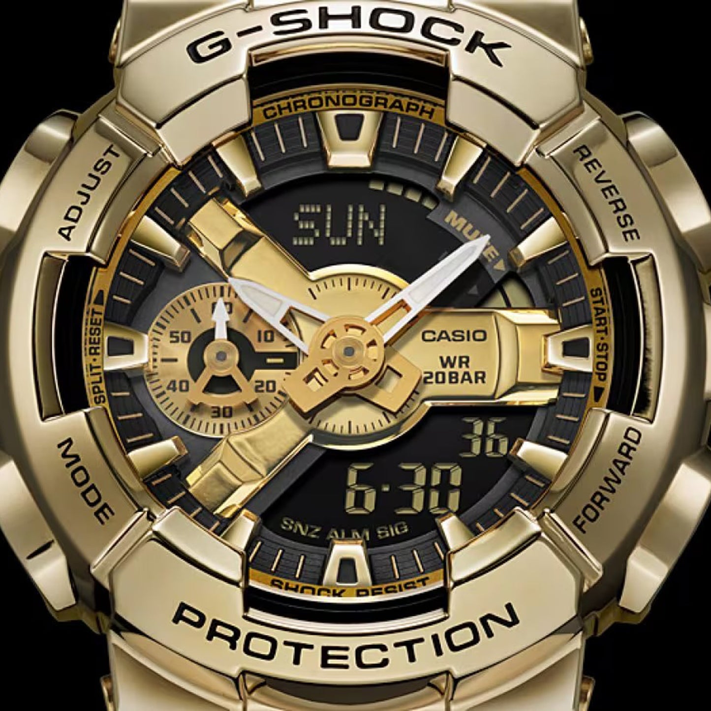 Men's Casio G-Shock Classic Gold-Tone Black Resin Strap Watch with Black and Gold-Tone Dial (Model: GM110G-1A9)